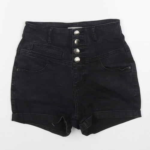 Denim & Co. Womens Black Cotton Hot Pants Shorts Size 8 L3 in Regular Zip