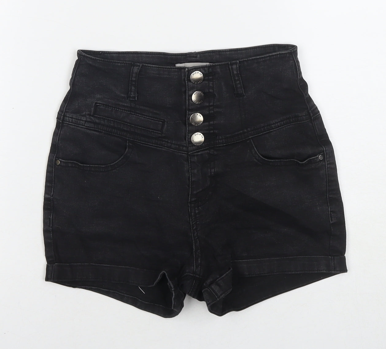 Denim & Co. Womens Black Cotton Hot Pants Shorts Size 8 L3 in Regular Zip
