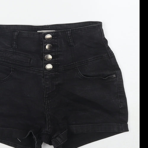 Denim & Co. Womens Black Cotton Hot Pants Shorts Size 8 L3 in Regular Zip