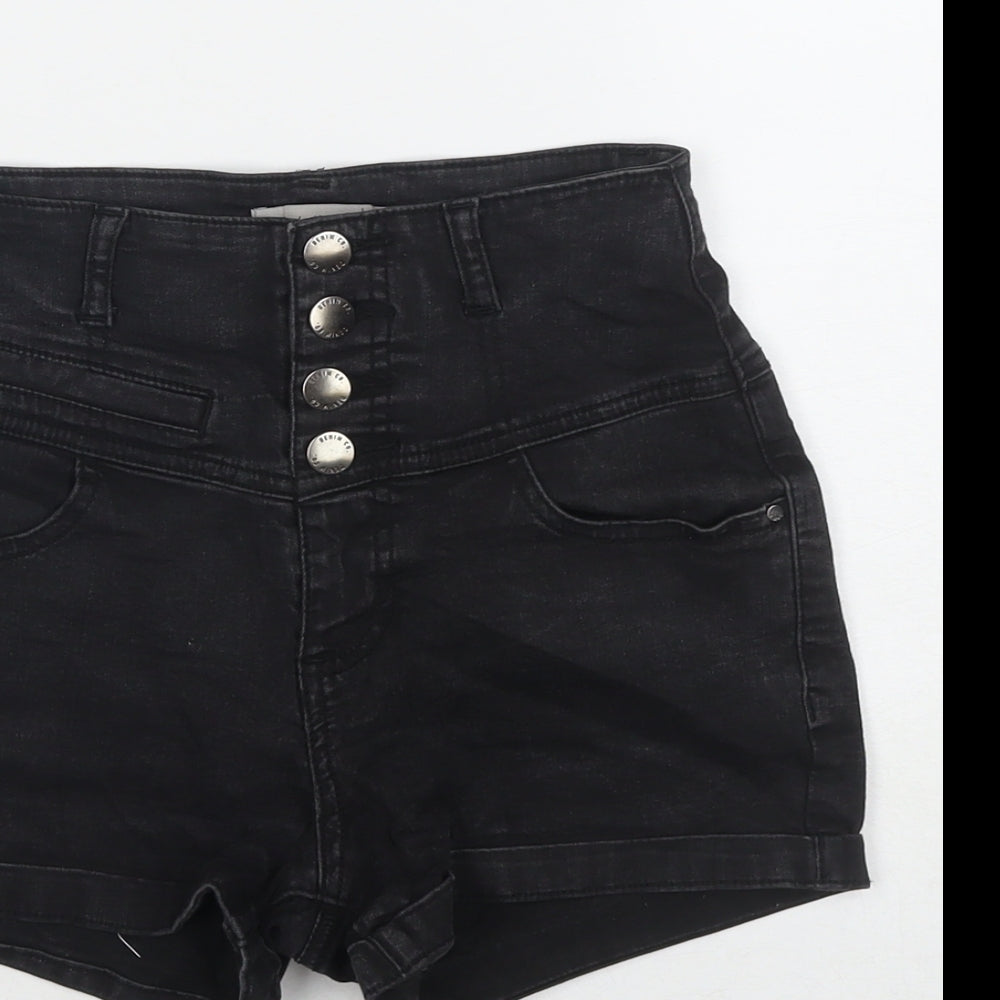Denim & Co. Womens Black Cotton Hot Pants Shorts Size 8 L3 in Regular Zip