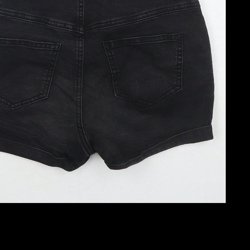 Denim & Co. Womens Black Cotton Hot Pants Shorts Size 8 L3 in Regular Zip
