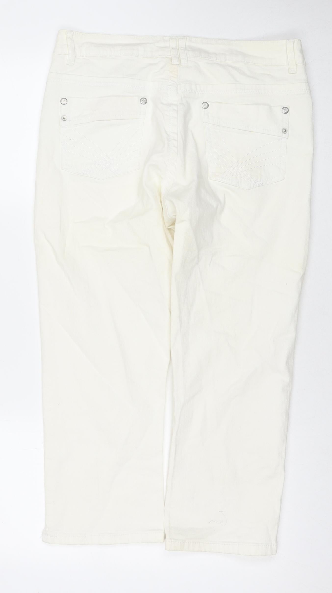 Cherokee Womens White Cotton Cropped Jeans Size 14 L23 in Regular Zip