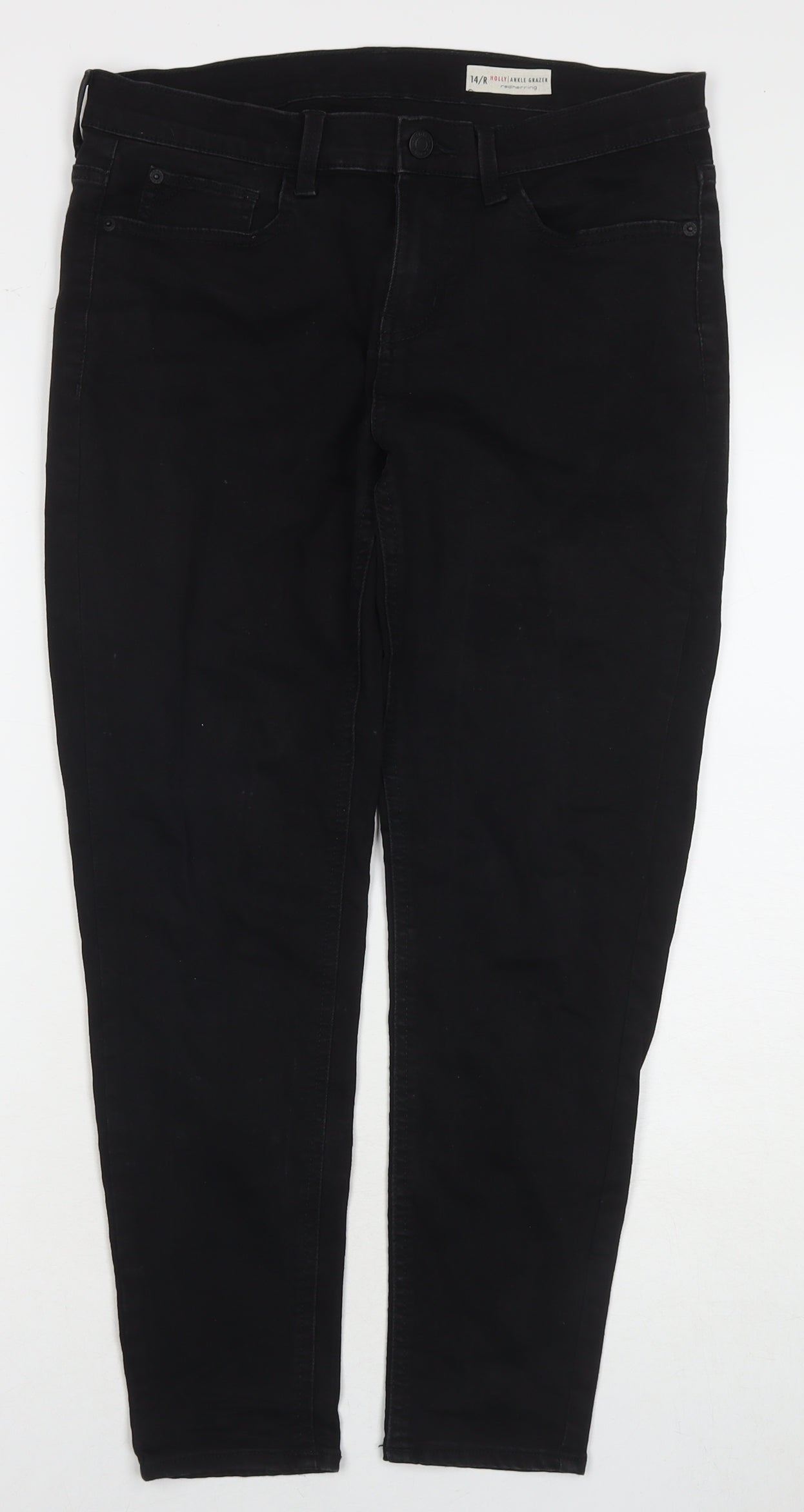 Red Herring Womens Black Cotton Skinny Jeans Size 14 L26 in Regular Zip