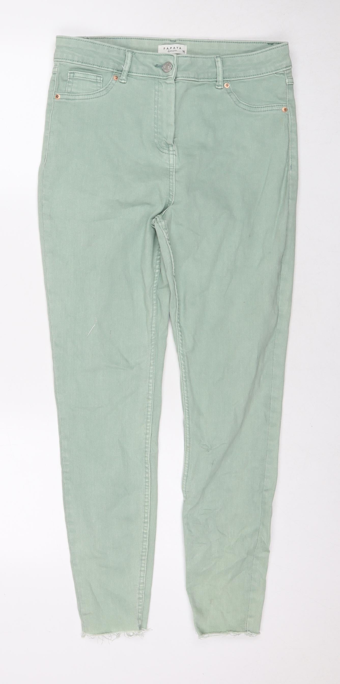 Papaya Womens Green Cotton Skinny Jeans Size 14 L27 in Regular Zip