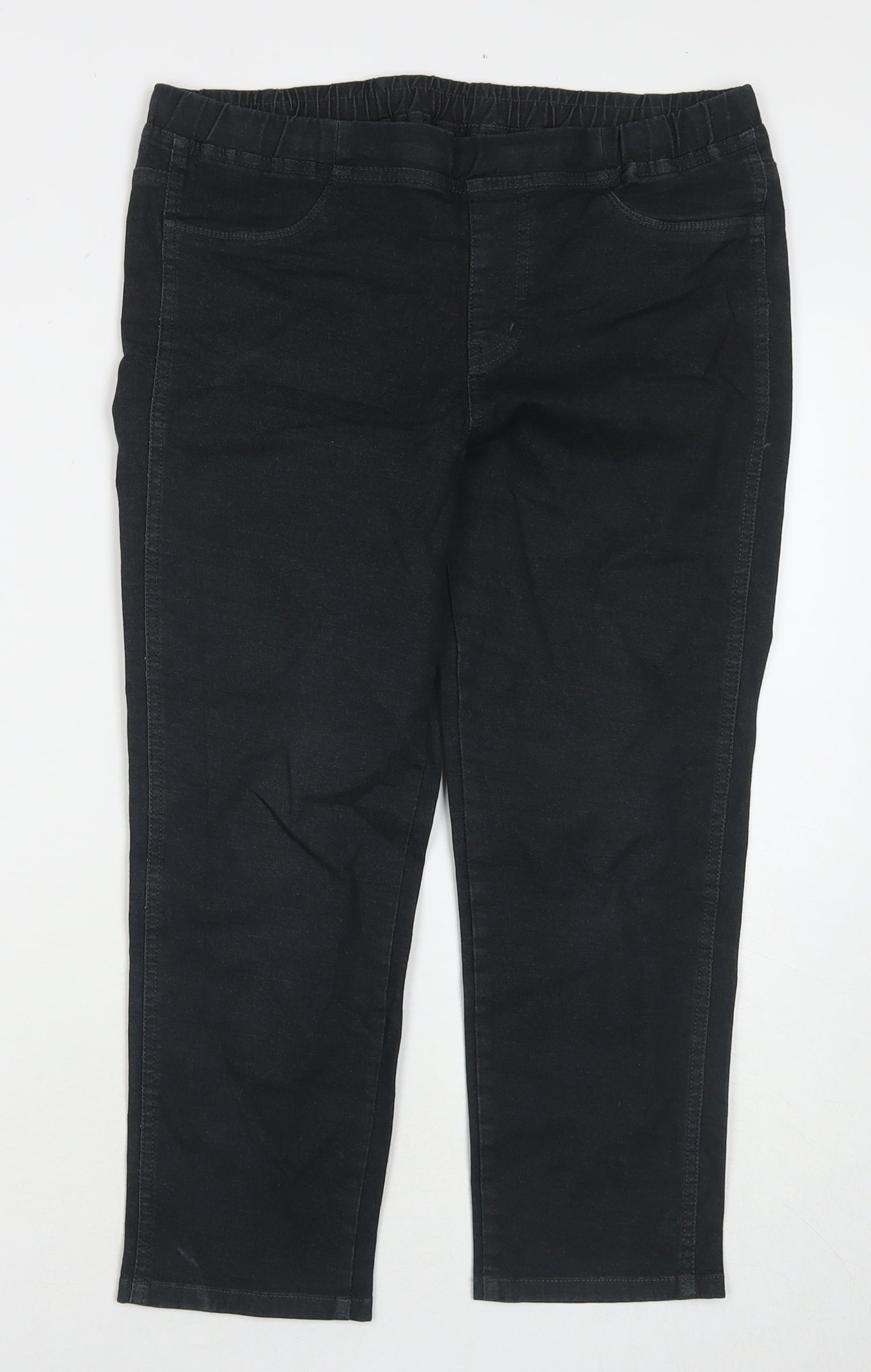 Uniqlo Womens Black Cotton Capri Jeans Size M L21 in Regular Drawstring