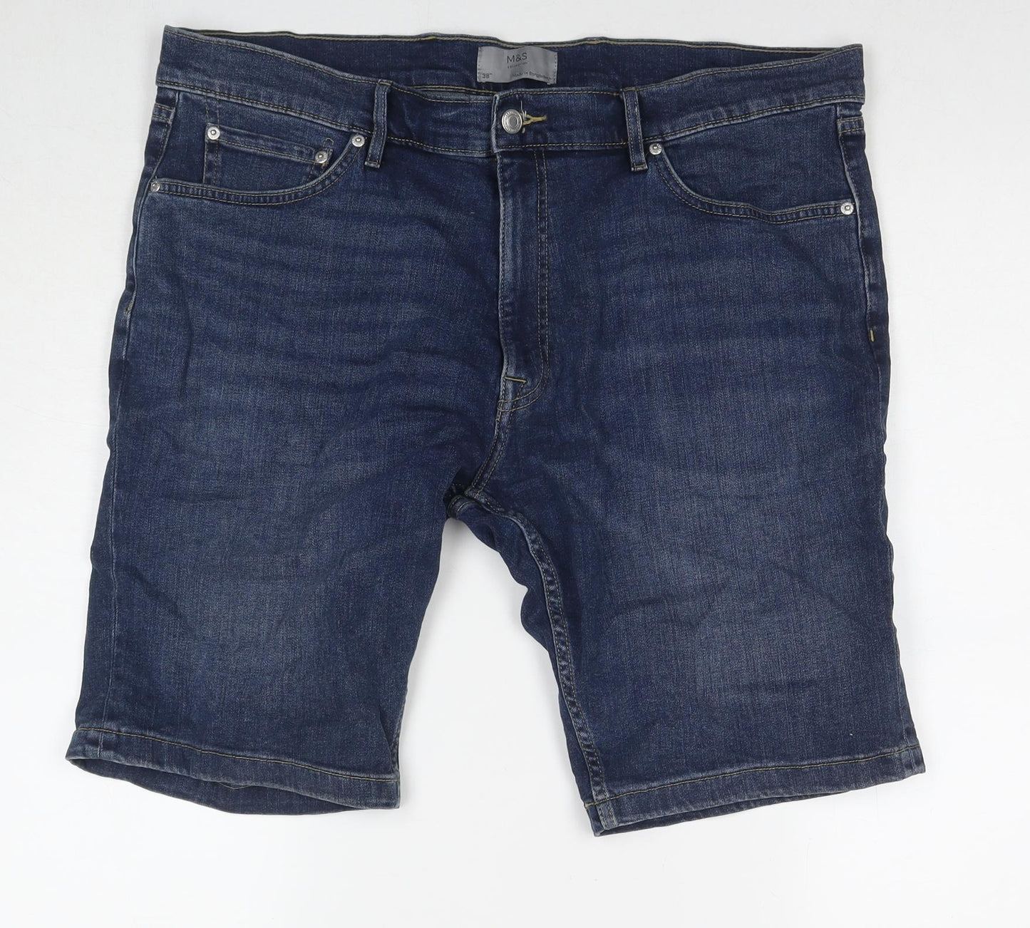 Marks and Spencer Mens Blue Cotton Bermuda Shorts Size 38 in L10 in Regular Zip