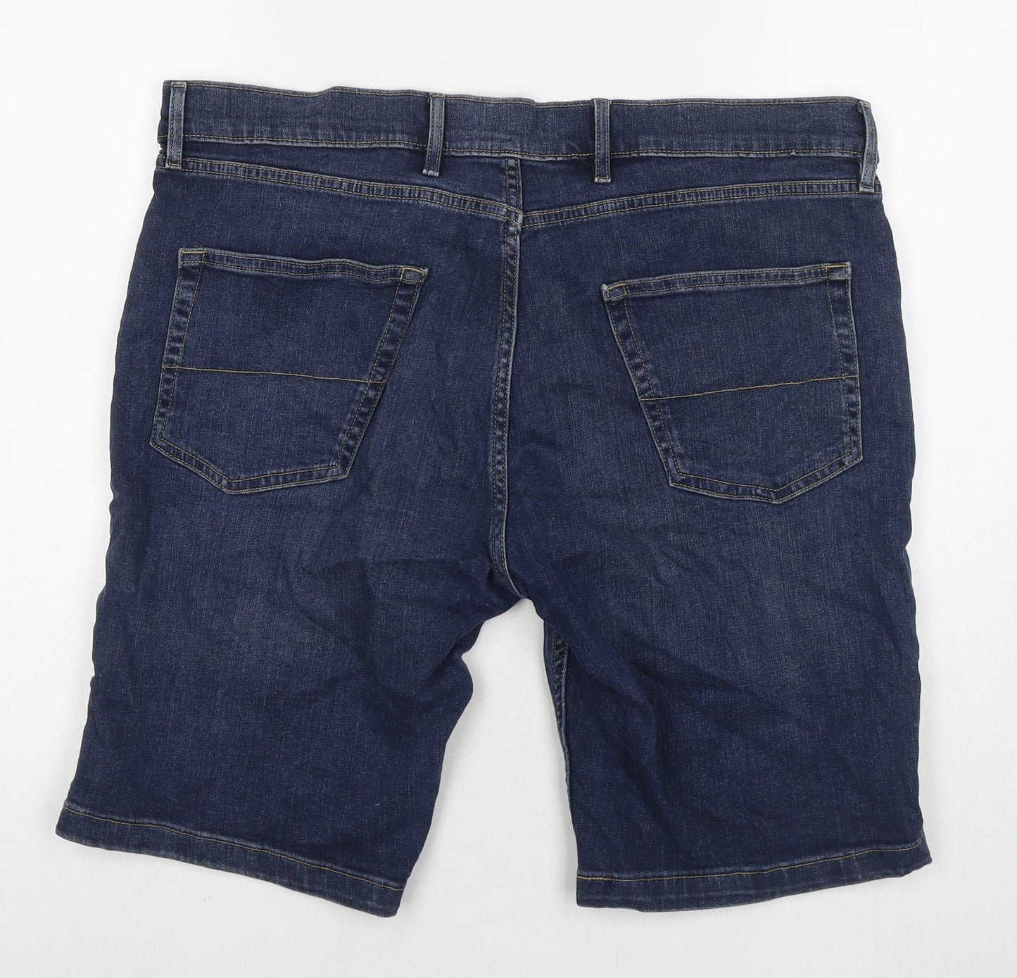 Marks and Spencer Mens Blue Cotton Bermuda Shorts Size 38 in L10 in Regular Zip