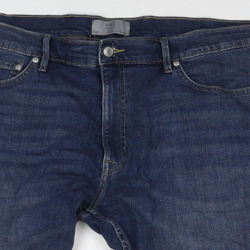 Marks and Spencer Mens Blue Cotton Bermuda Shorts Size 38 in L10 in Regular Zip