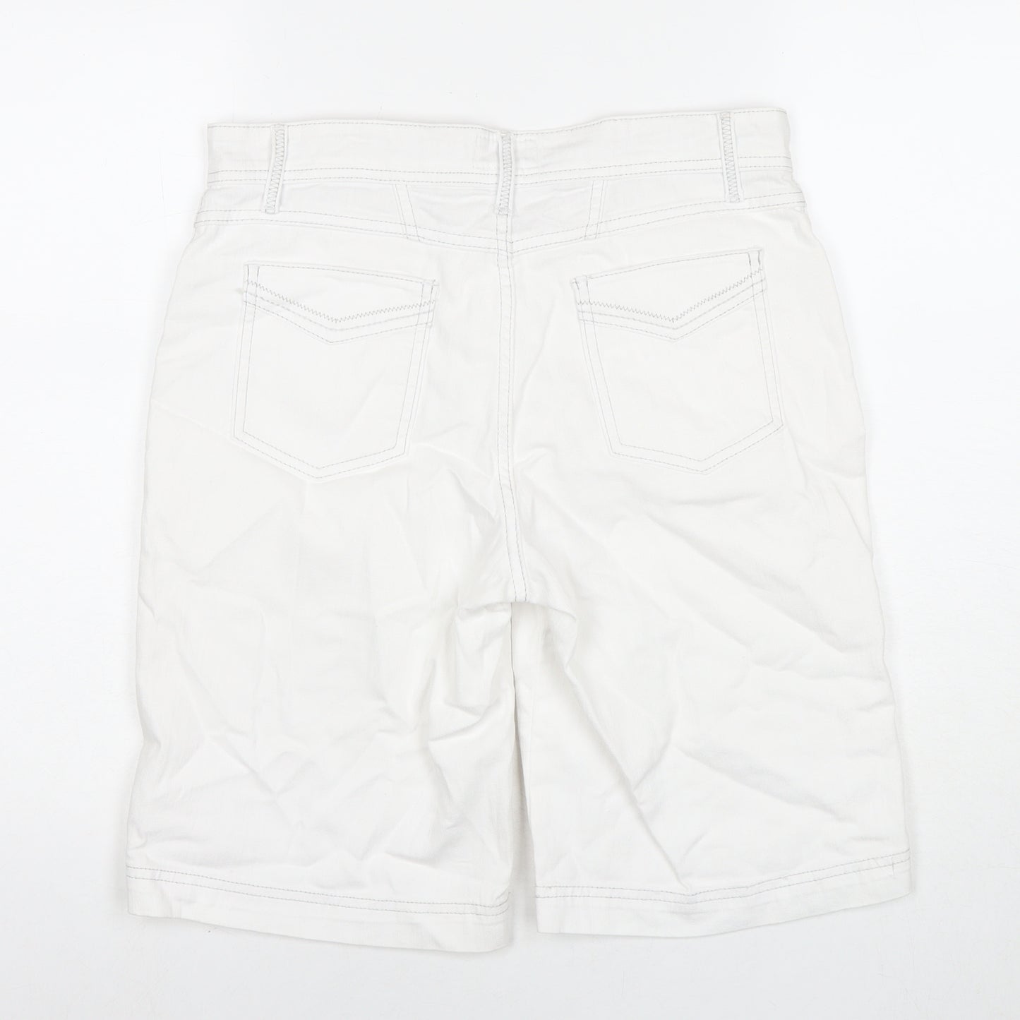 Per Una Womens White Cotton Bermuda Shorts Size 10 L9 in Regular Zip