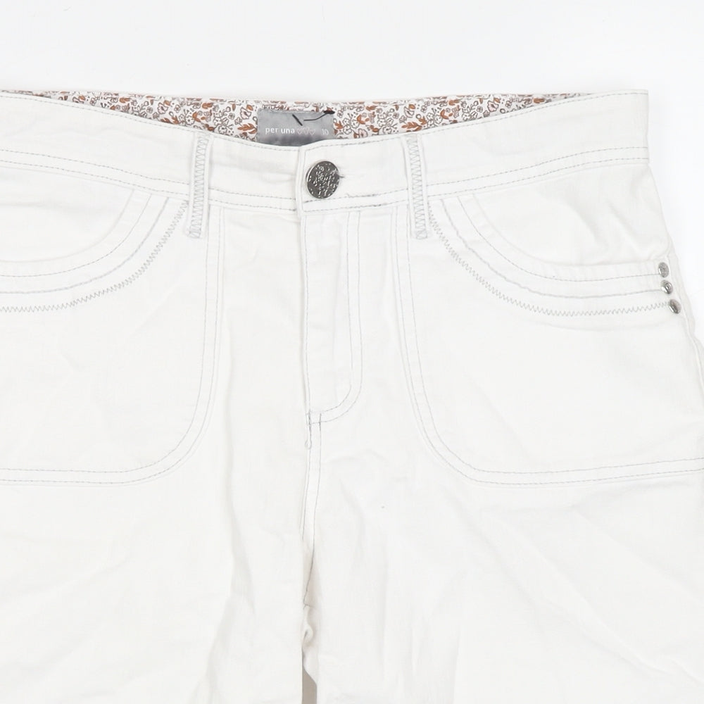 Per Una Womens White Cotton Bermuda Shorts Size 10 L9 in Regular Zip