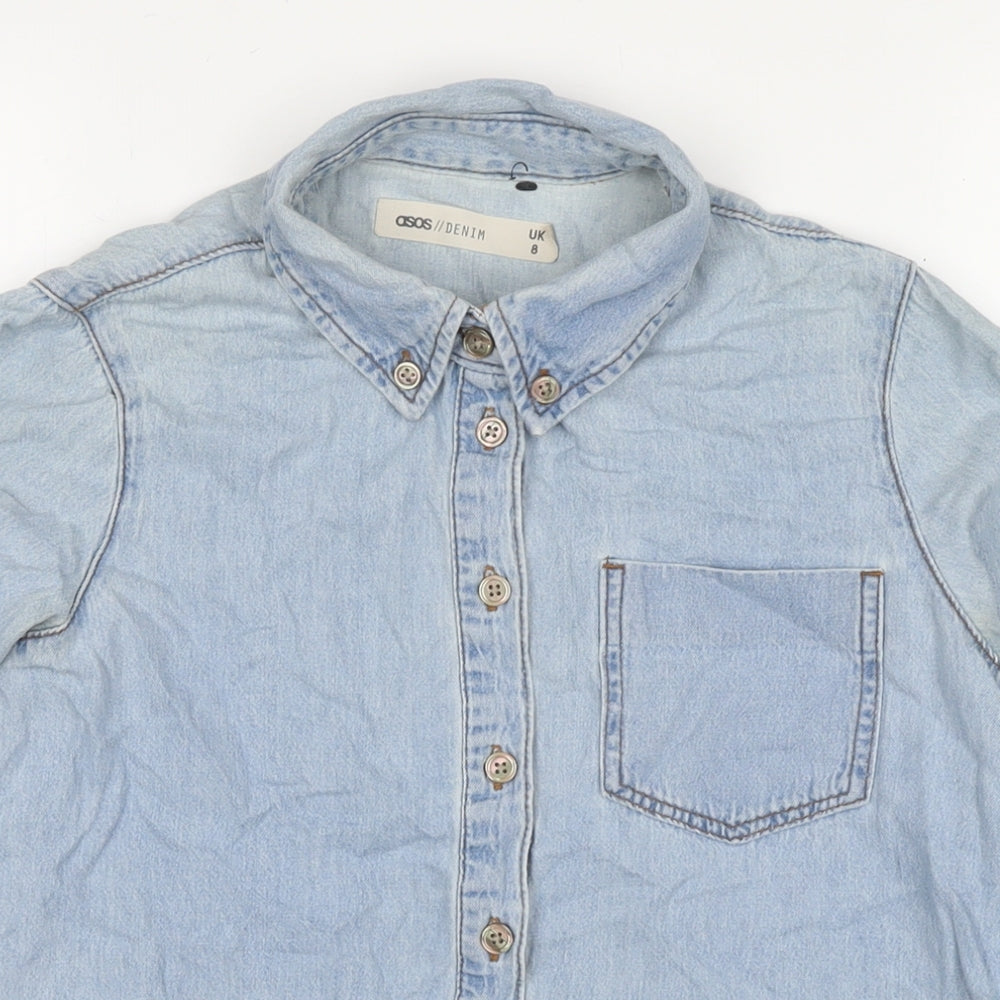 ASOS Womens Blue Cotton Basic Button-Up Size 6 Collared