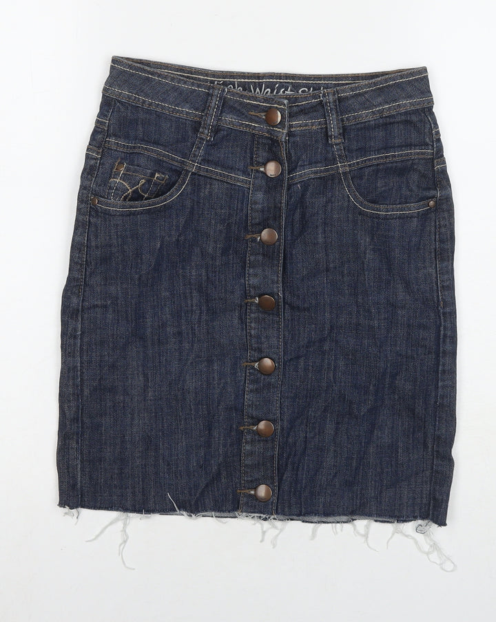 NEXT Womens Blue Cotton A-Line Skirt Size 6 Zip