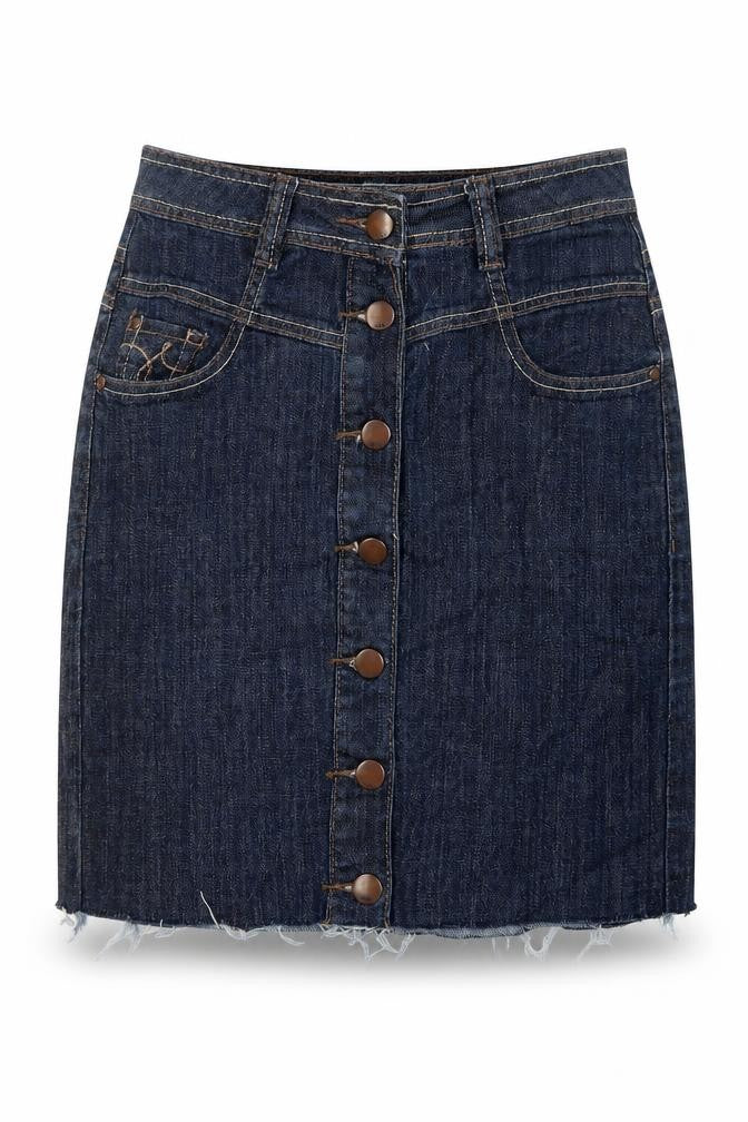 Front view of Next women’s blue cotton a-line skirt, size UK 6, zip