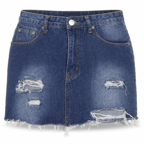 I SAW IT FIRST Womens Blue Cotton A-Line Skirt Size 8 Zip - Distressed
