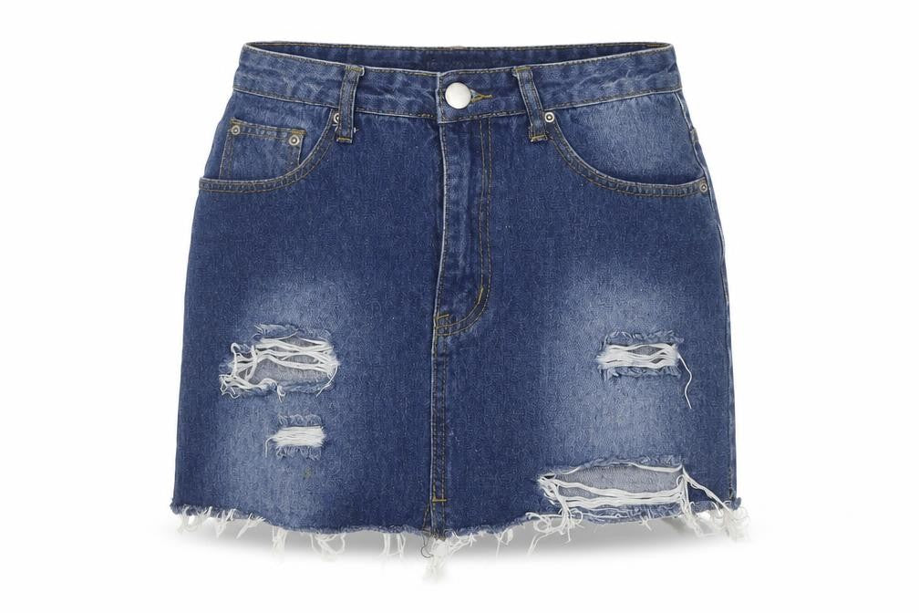 I SAW IT FIRST Womens Blue Cotton A-Line Skirt Size 8 Zip - Distressed