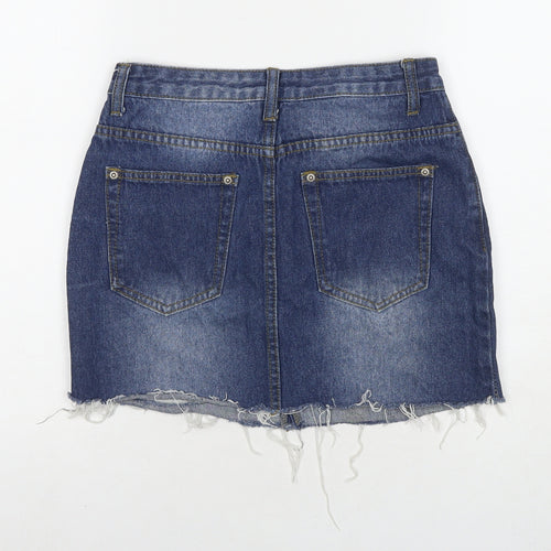 I SAW IT FIRST Womens Blue Cotton A-Line Skirt Size 8 Zip - Distressed