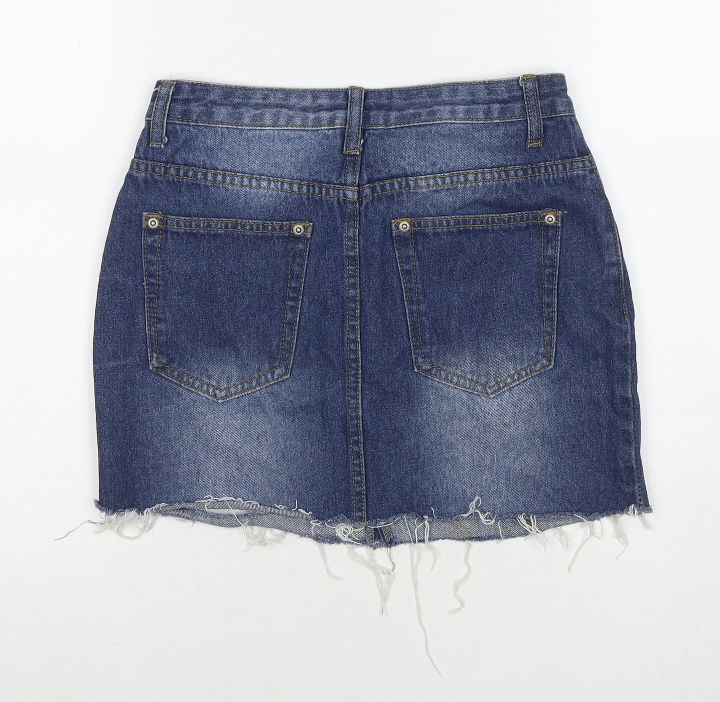 I SAW IT FIRST Womens Blue Cotton A-Line Skirt Size 8 Zip - Distressed