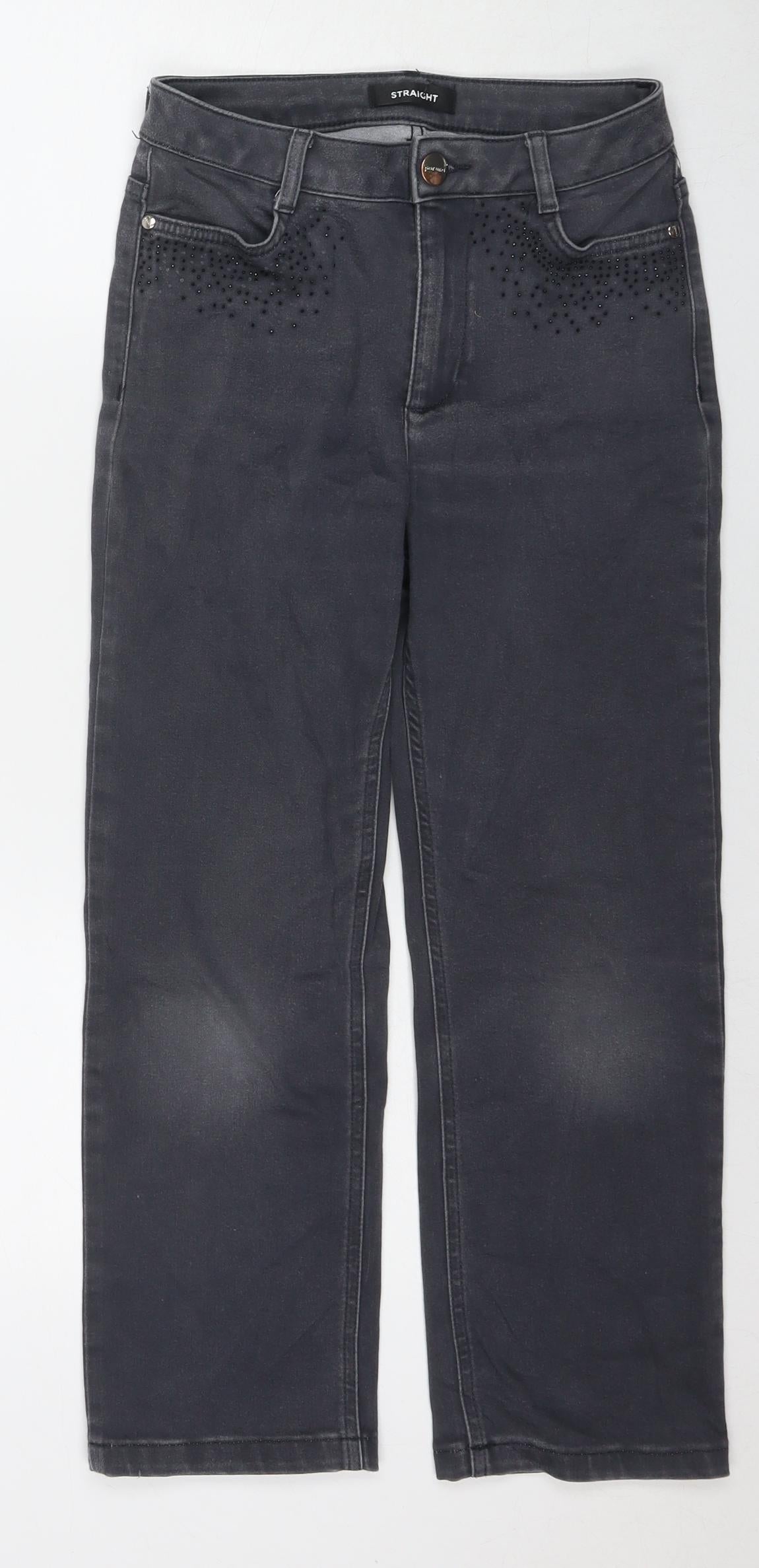 Marks and Spencer Womens Grey Cotton Straight Jeans Size 8 L23 in Regular Zip