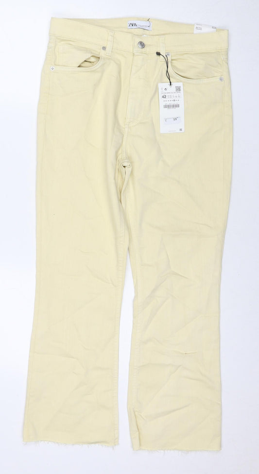 Zara Womens Yellow Cotton Cropped Jeans Size 14 L26 in Regular Zip