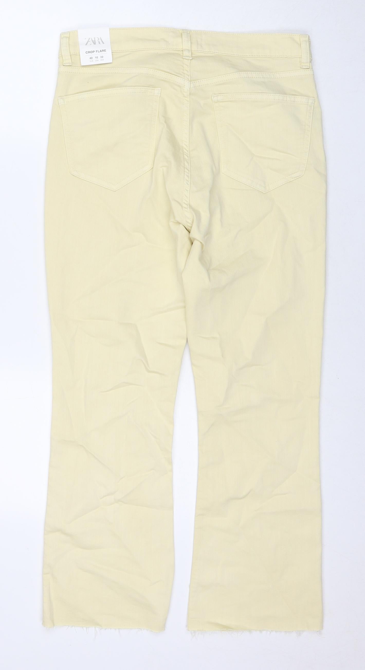 Zara Womens Yellow Cotton Cropped Jeans Size 14 L26 in Regular Zip