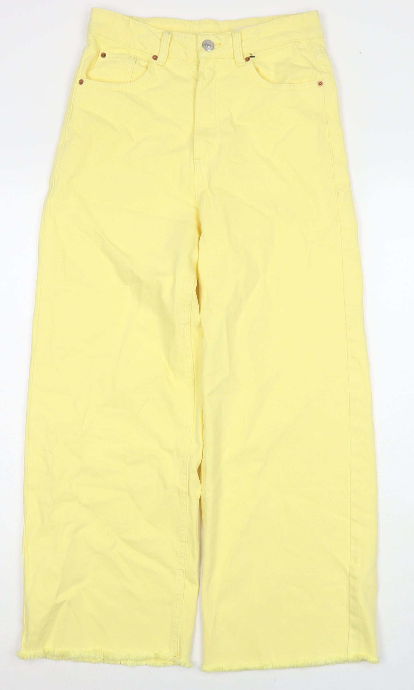 Marks and Spencer Womens Yellow Cotton Wide-Leg Jeans Size 8 L26 in Regular Zip