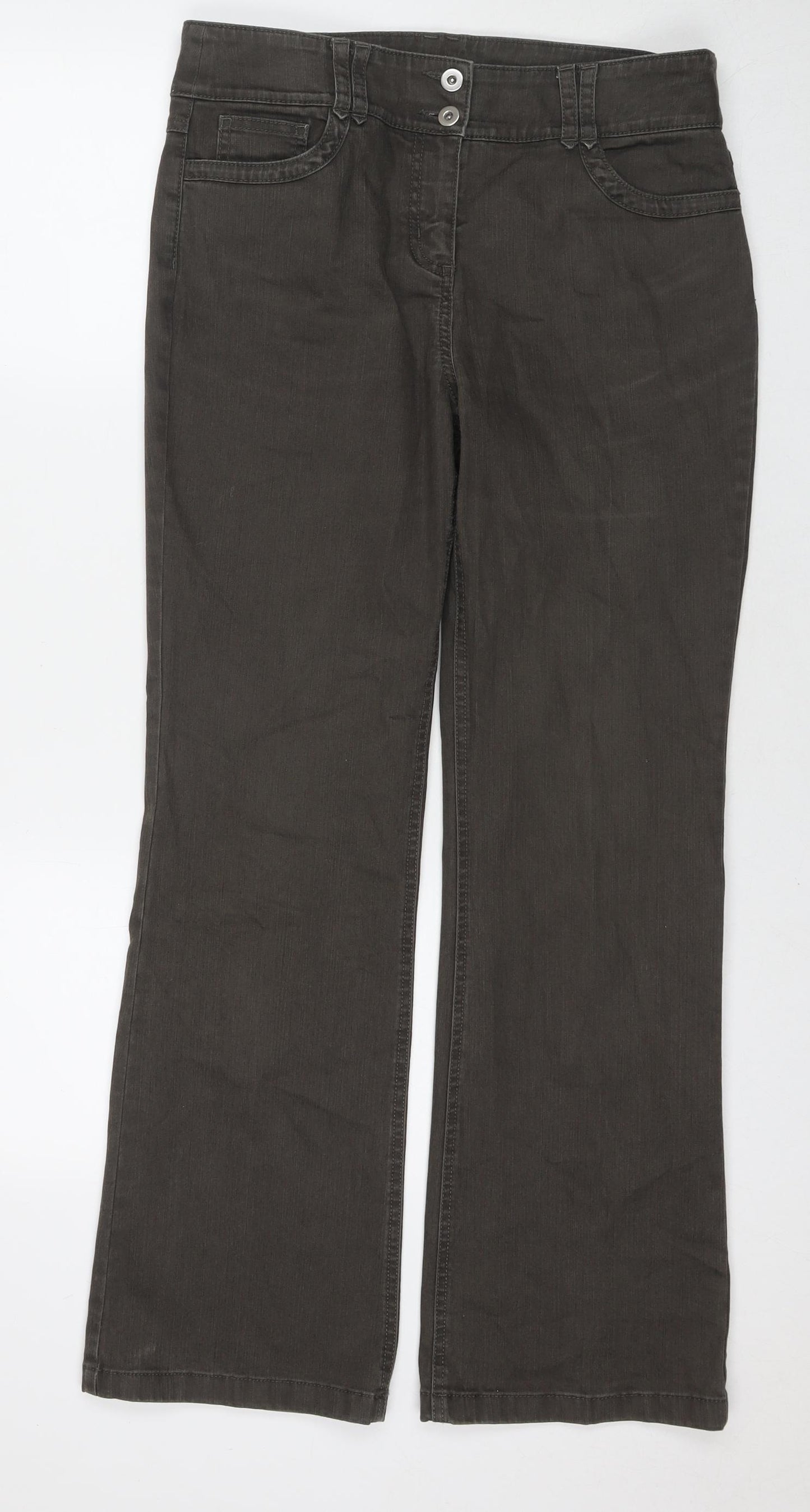 Per Una Womens Brown Cotton Bootcut Jeans Size M L30 in Regular Zip