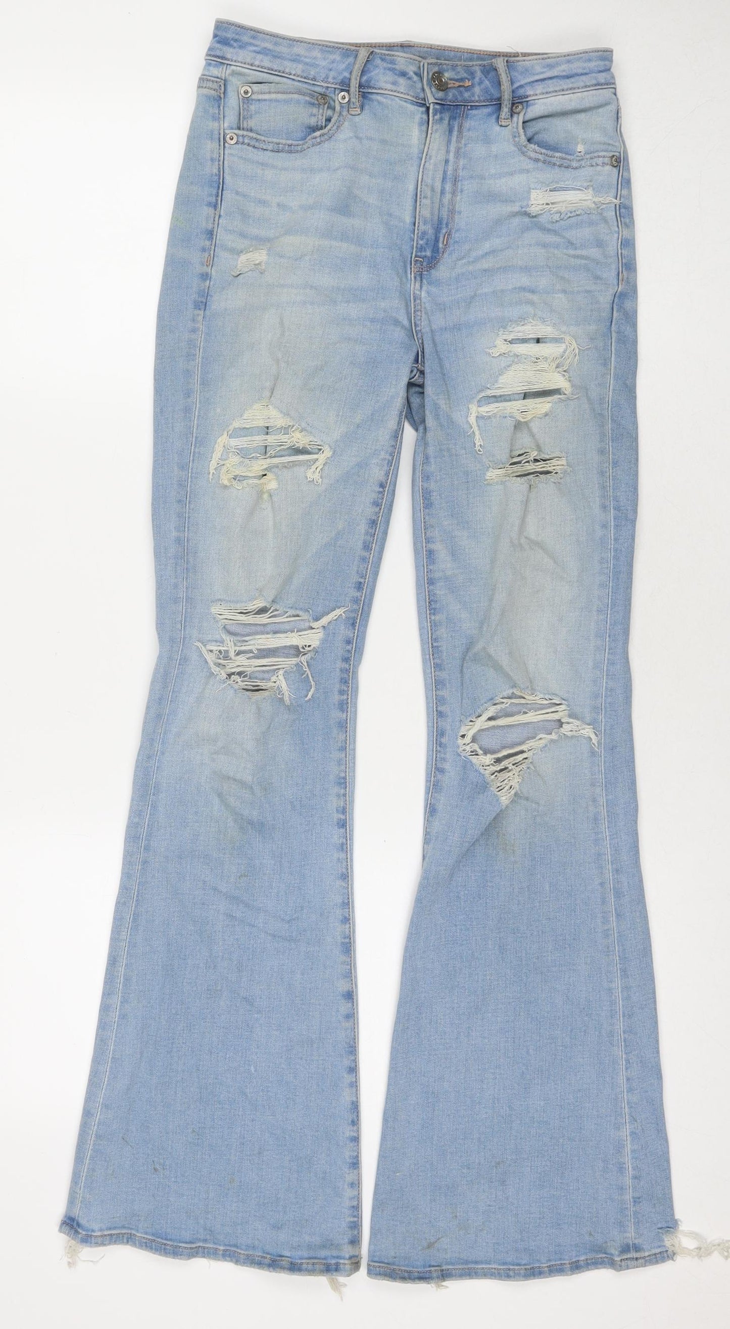 American Eagle Outfitters Womens Blue Cotton Flared Jeans Size S L30 in Regular Zip - Label Size 2