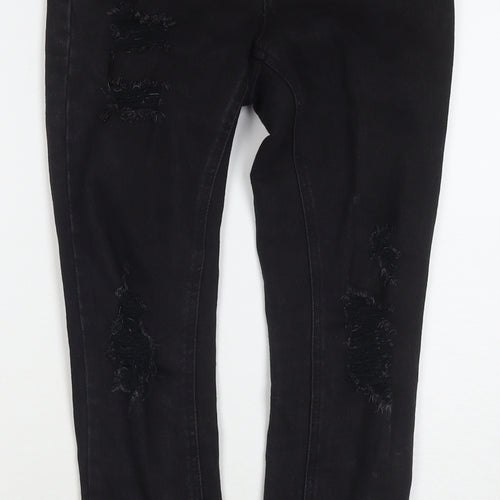 New Look Girls Black Cotton Skinny Jeans Size 13 Years L23 in Regular Zip - Distressed