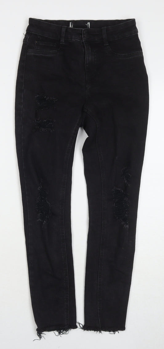 New Look Girls Black Cotton Skinny Jeans Size 13 Years L23 in Regular Zip - Distressed