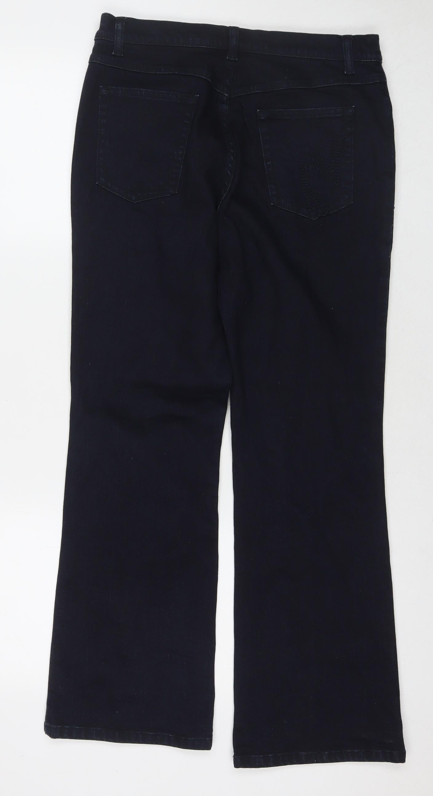 Per Una Womens Blue Cotton Bootcut Jeans Size 14 L27 in Regular Zip