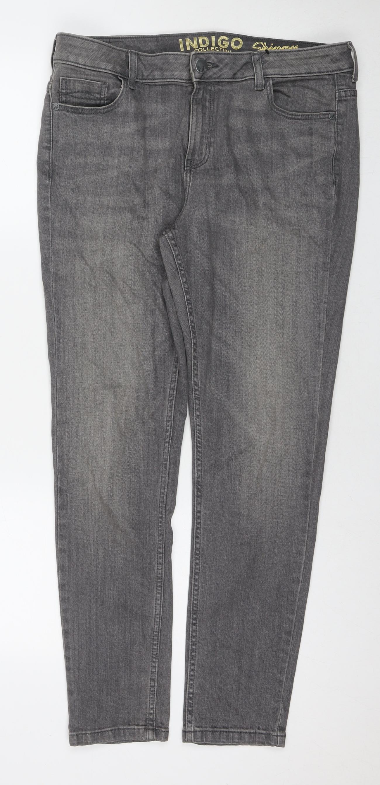 Marks and Spencer Womens Grey Cotton Straight Jeans Size 14 L29 in Regular Zip