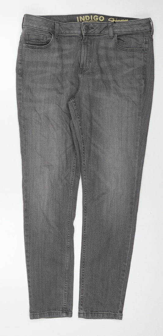 Marks and Spencer Womens Grey Cotton Straight Jeans Size 14 L29 in Regular Zip