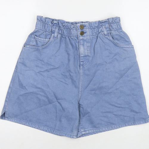 TU Womens Blue Cotton Paperbag Shorts Size 14 L4 in Regular Zip