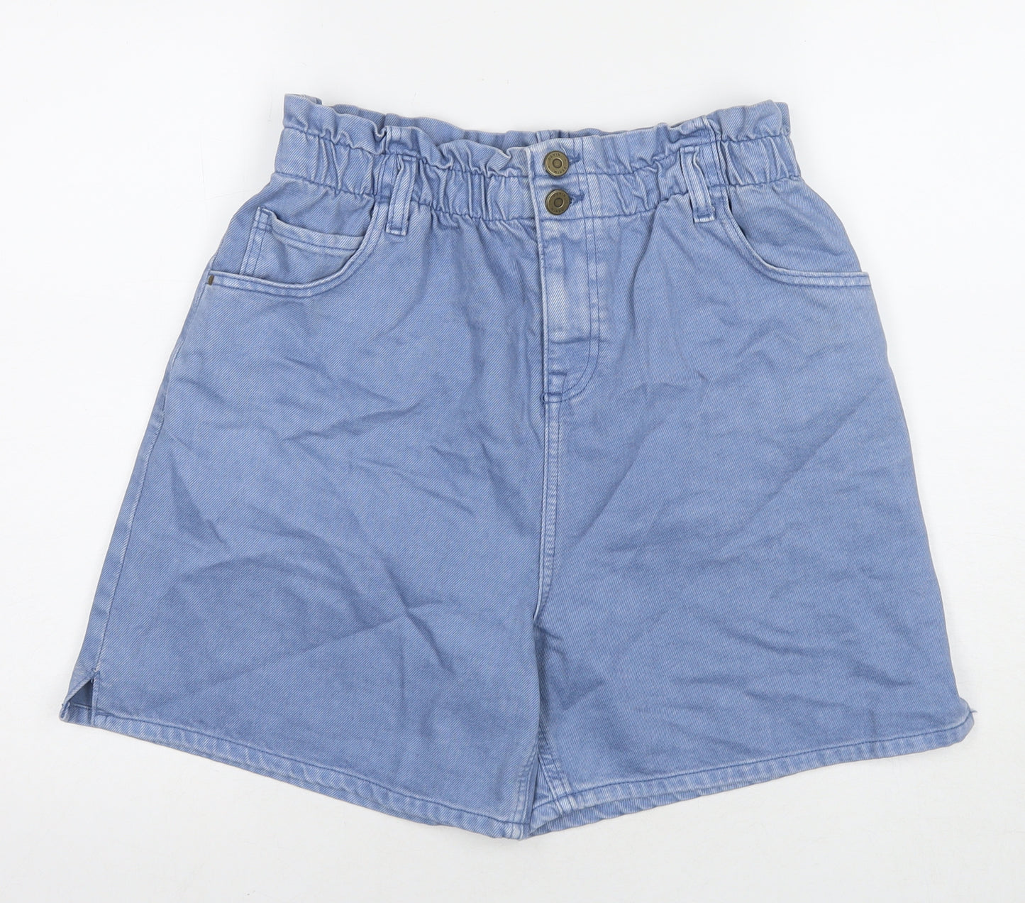 TU Womens Blue Cotton Paperbag Shorts Size 14 L4 in Regular Zip