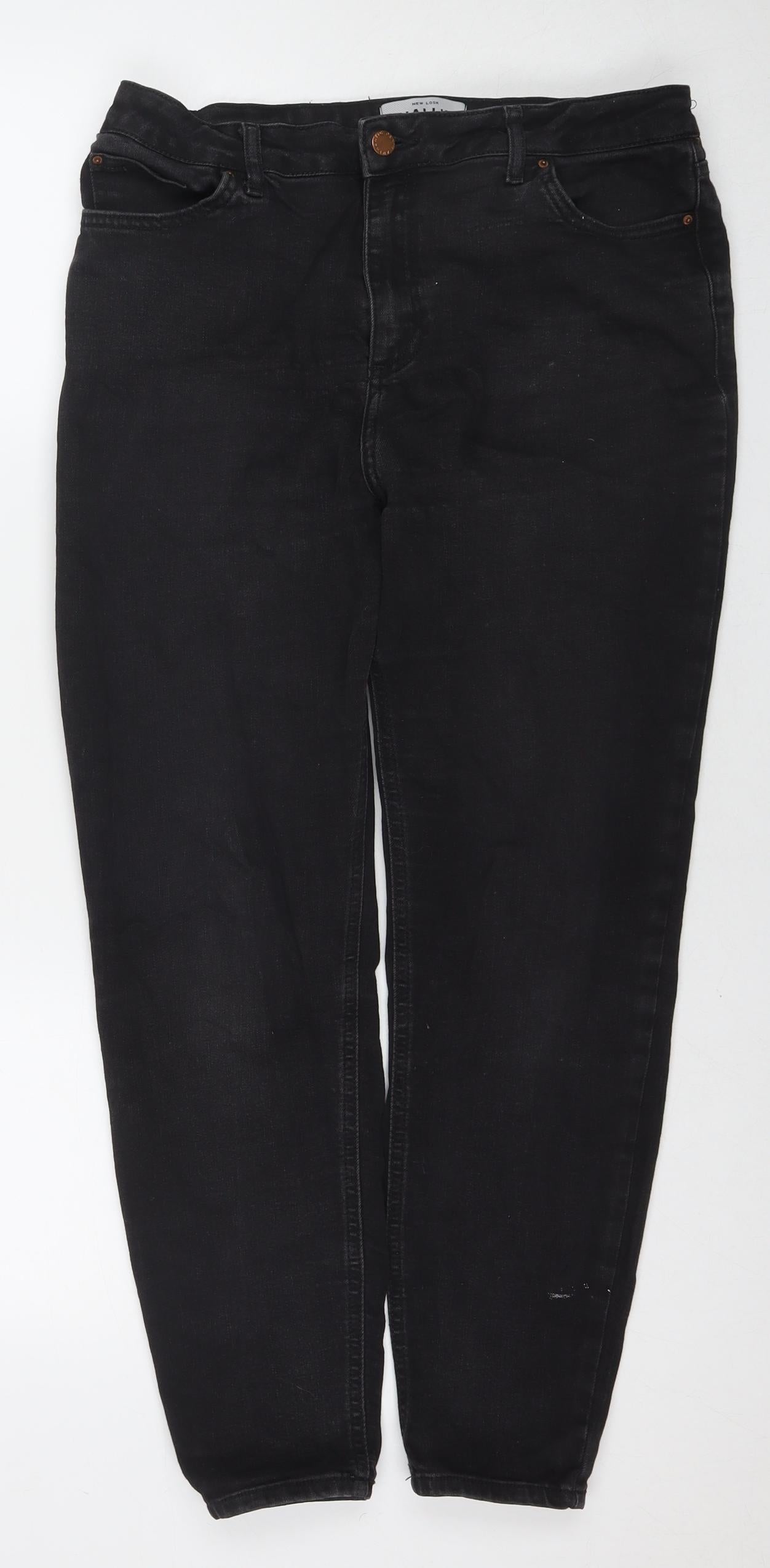 New Look Womens Black Cotton Straight Jeans Size 16 L25 in Regular Zip