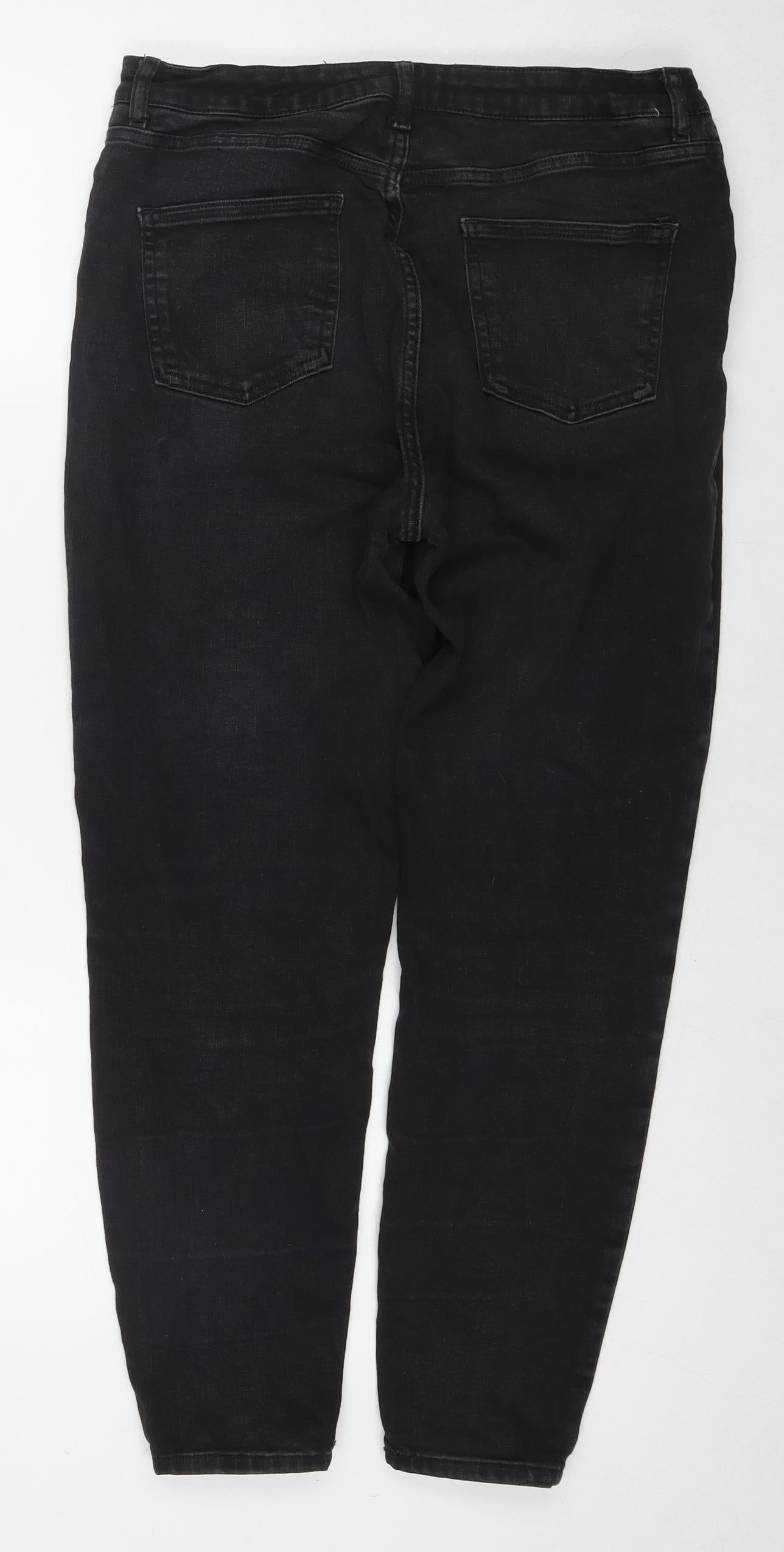 New Look Womens Black Cotton Straight Jeans Size 16 L25 in Regular Zip