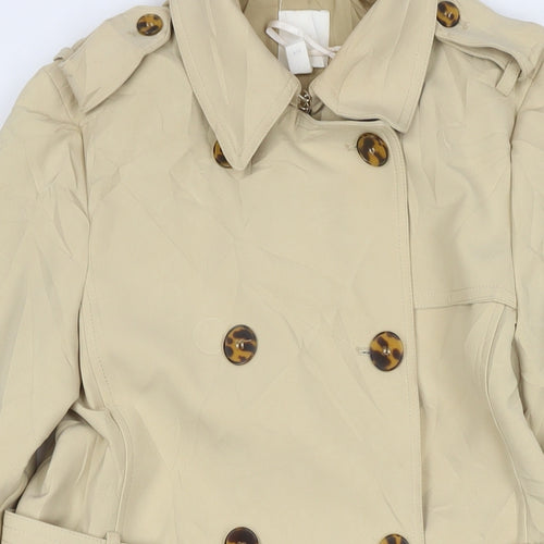 H&M Womens Beige Trench Coat Jacket Size 6 Button