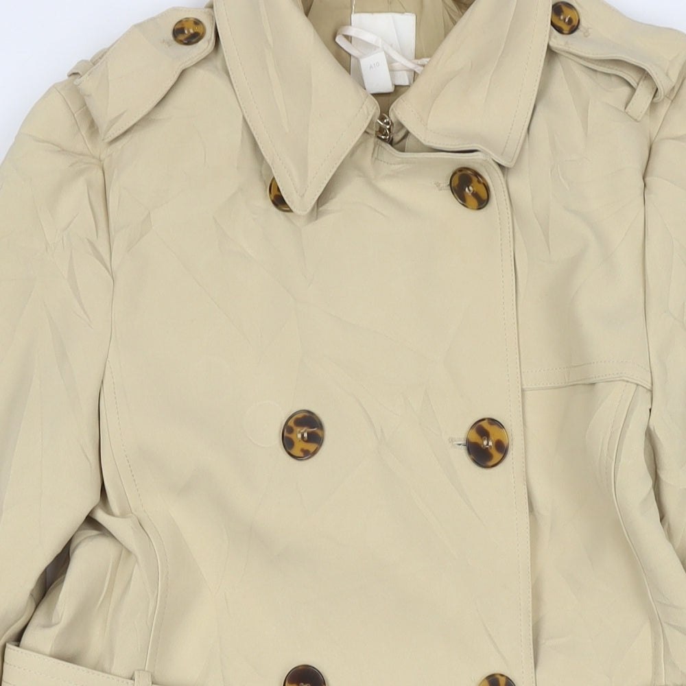 H&M Womens Beige Trench Coat Jacket Size 6 Button