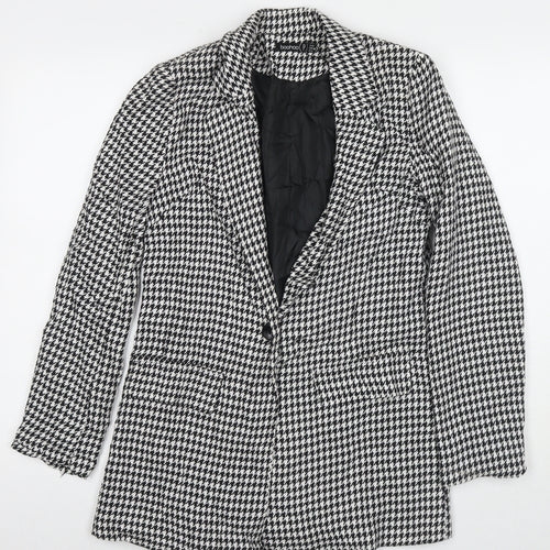 Boohoo Womens Black Herringbone Jacket Blazer Size 8 Button