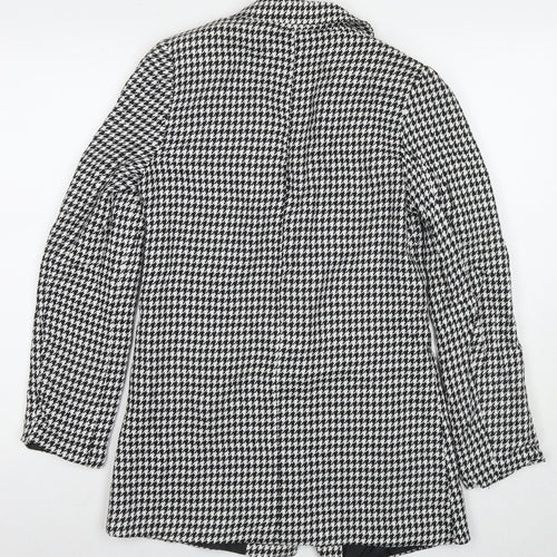 Boohoo Womens Black Herringbone Jacket Blazer Size 8 Button