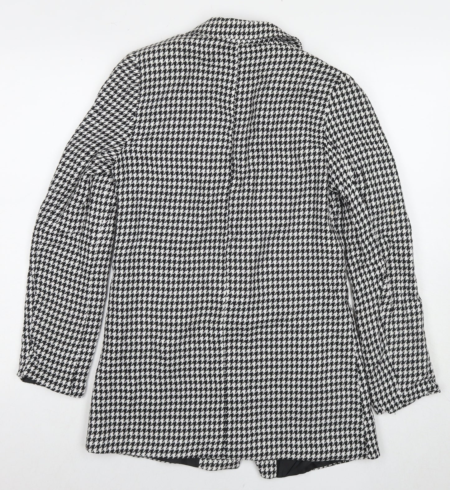 Boohoo Womens Black Herringbone Jacket Blazer Size 8 Button