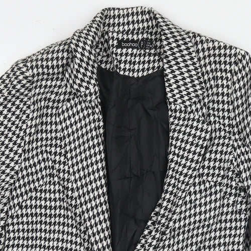 Boohoo Womens Black Herringbone Jacket Blazer Size 8 Button