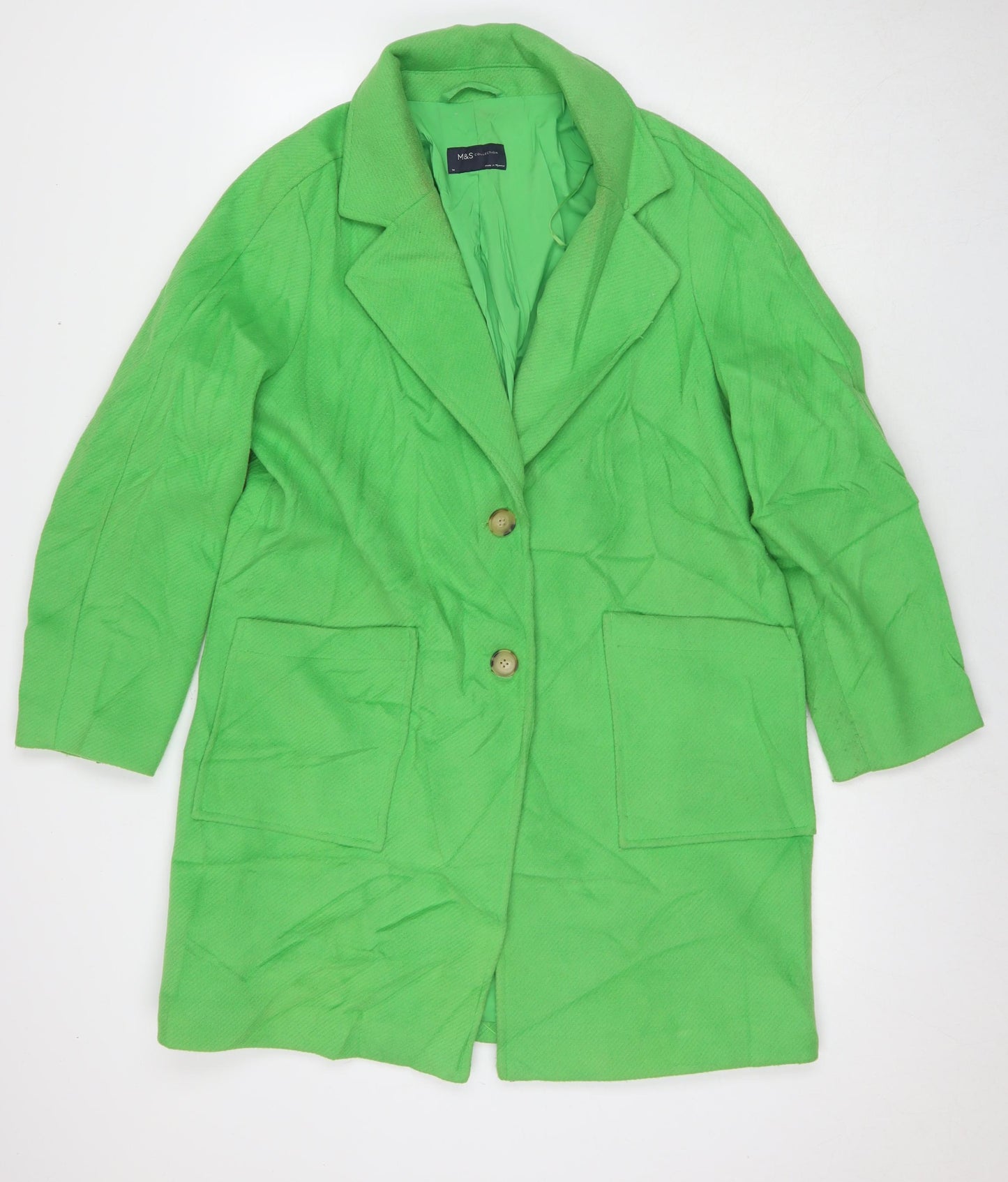 Marks and Spencer Womens Green Overcoat Coat Size 14 Button