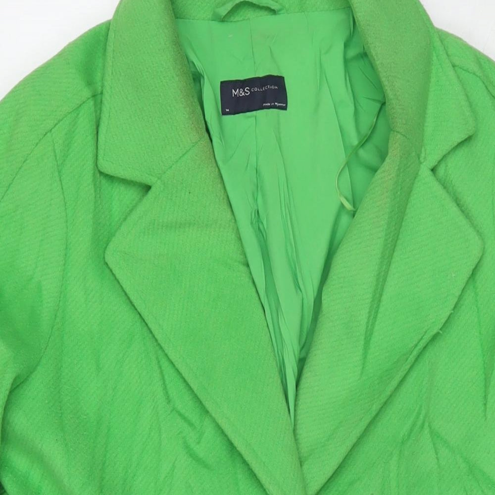 Marks and Spencer Womens Green Overcoat Coat Size 14 Button