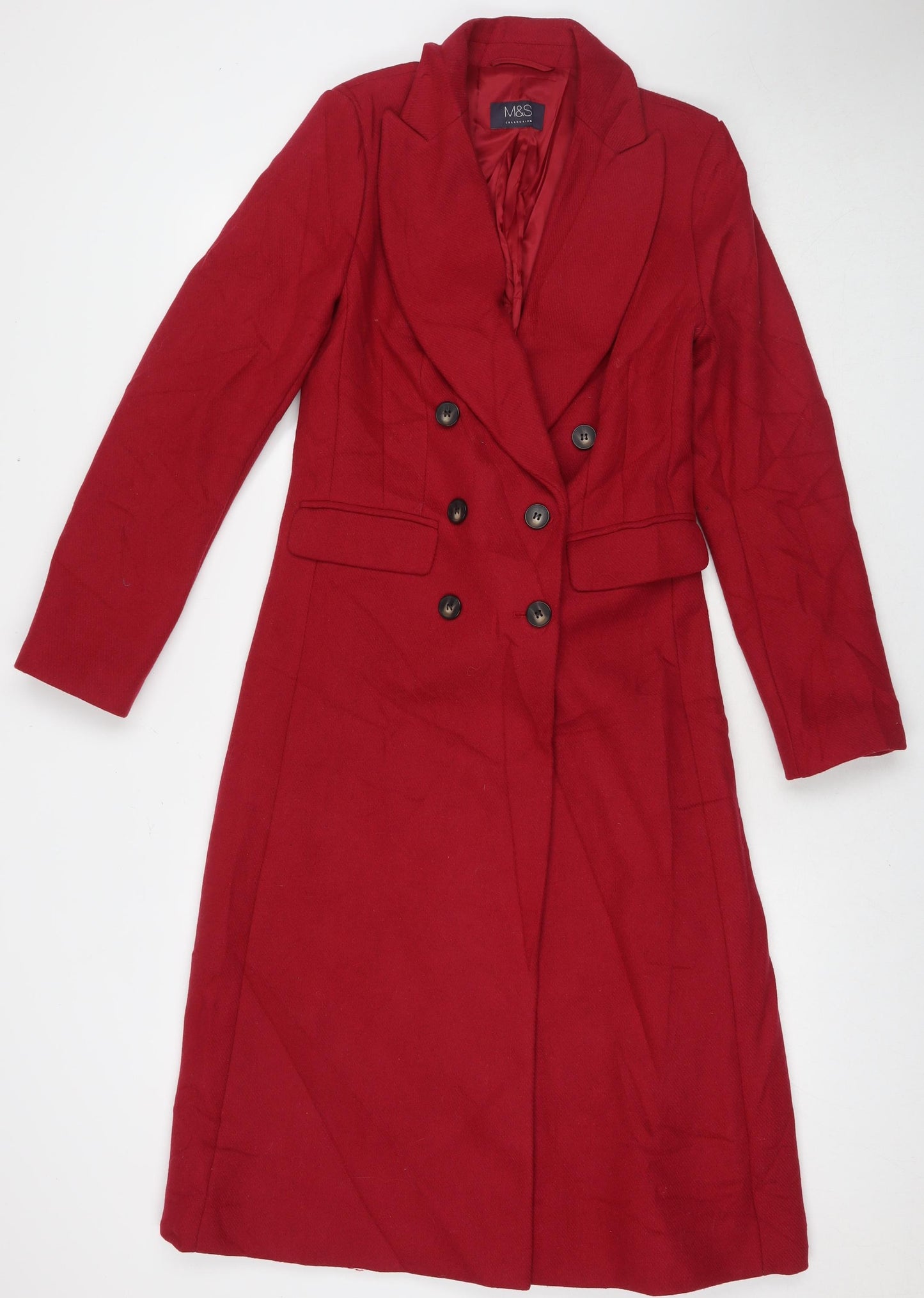 Marks and Spencer Womens Red Overcoat Coat Size 8 Button