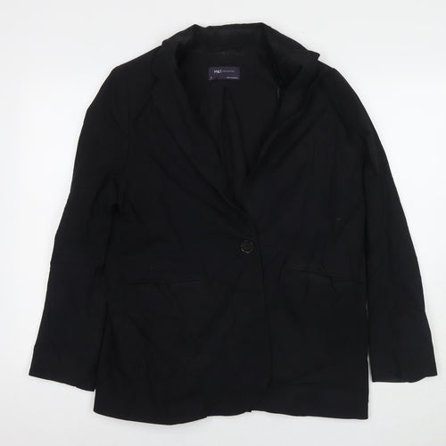 Marks and Spencer Womens Black Biker Blazer Size 14 Button