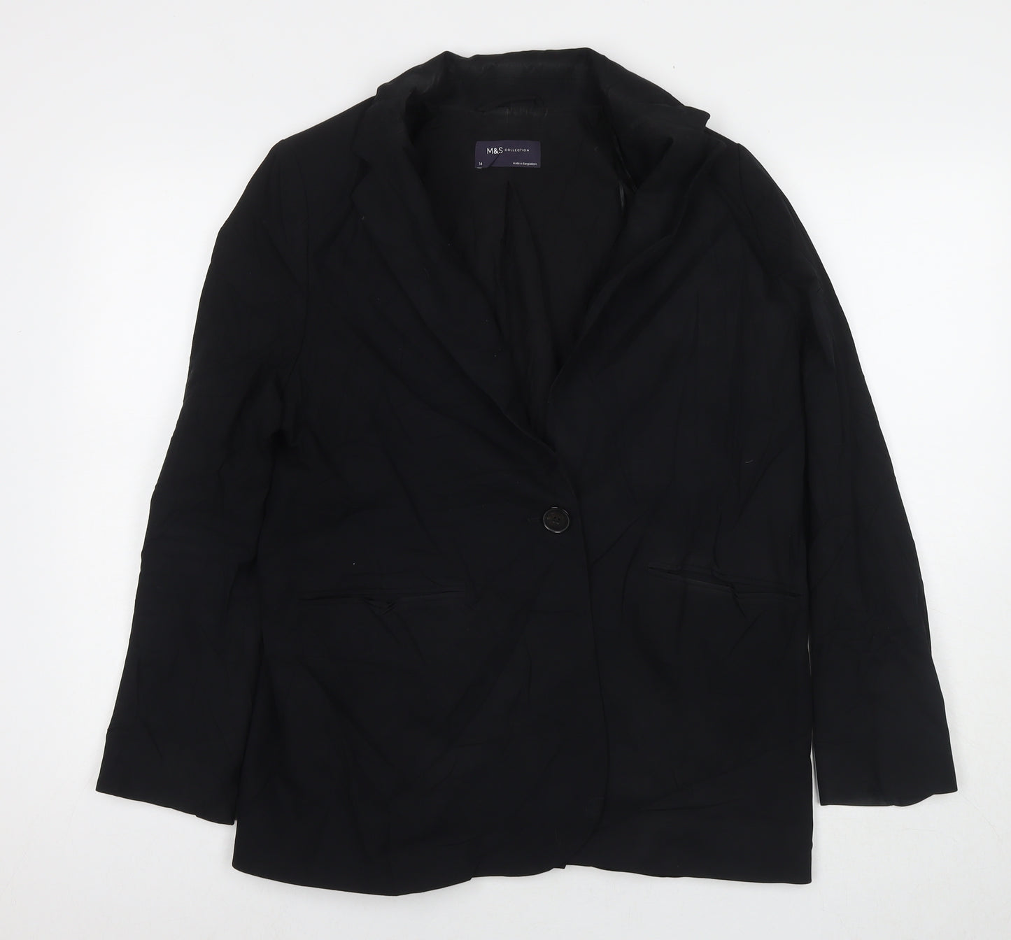 Marks and Spencer Womens Black Biker Blazer Size 14 Button