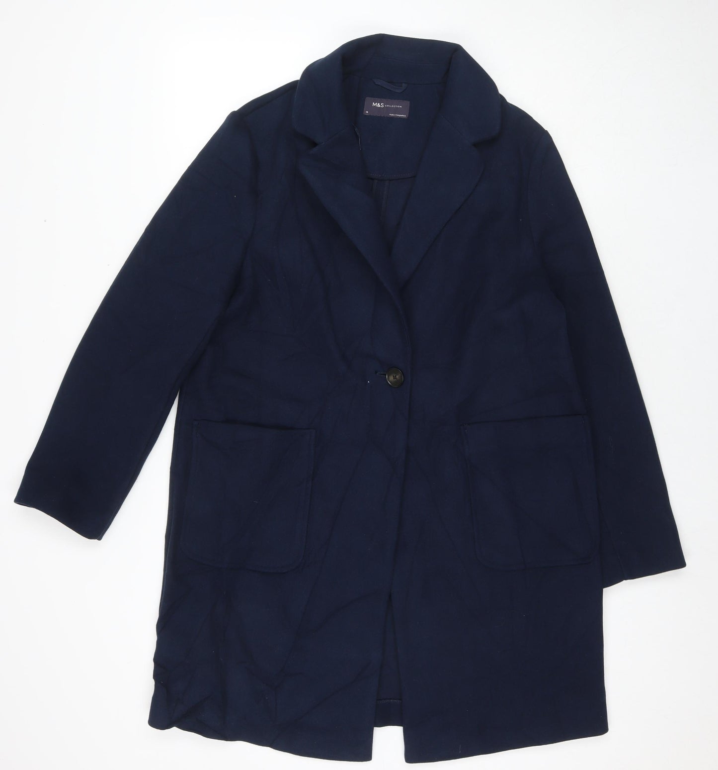 Marks and Spencer Womens Blue Overcoat Coat Size 14 Button