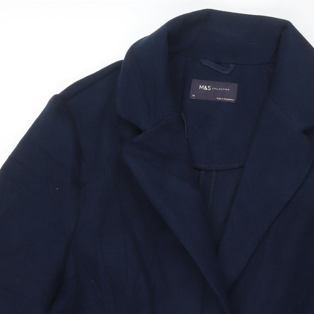 Marks and Spencer Womens Blue Overcoat Coat Size 14 Button