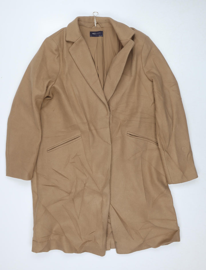Marks and Spencer Womens Beige Overcoat Coat Size 16 Zip